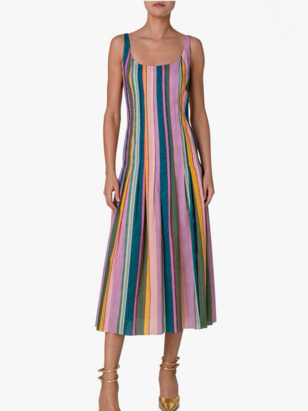 Akris Punto Mauve Deck Chair Stripe Cotton Midi Dress Multicolor Size US 12 - Picture 2 of 16